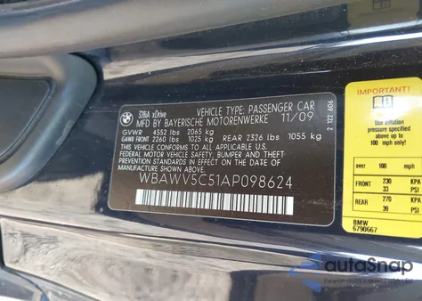 2010 BMW 328I xDrive from USA, damaged, VIN WBAWV5C51AP098624